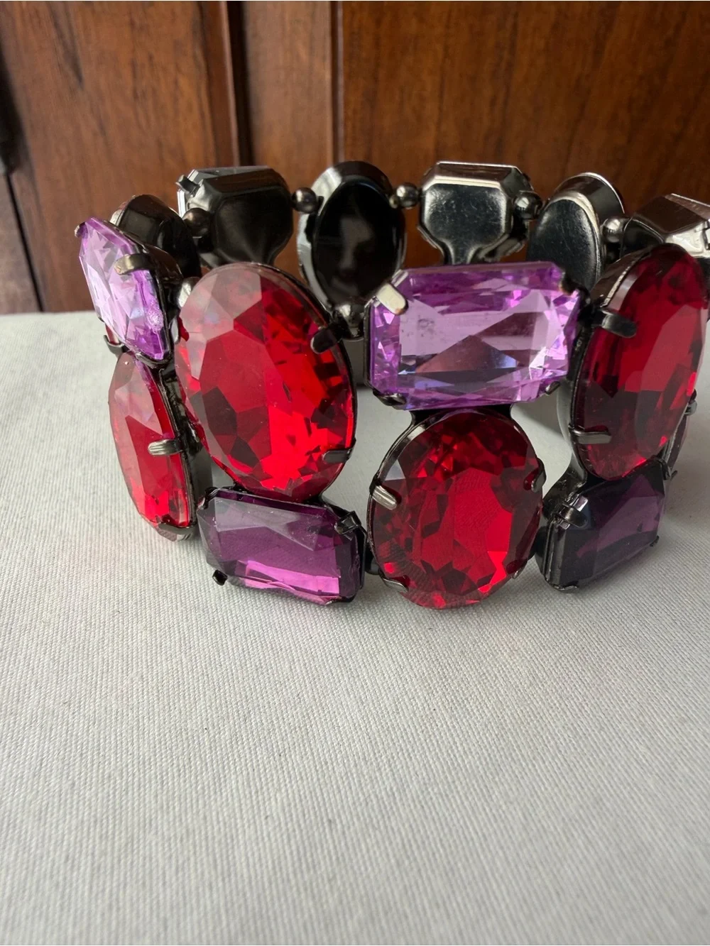 Red Purple Faceted Crystal Statement Stretch Bracelet Chunky Oversized